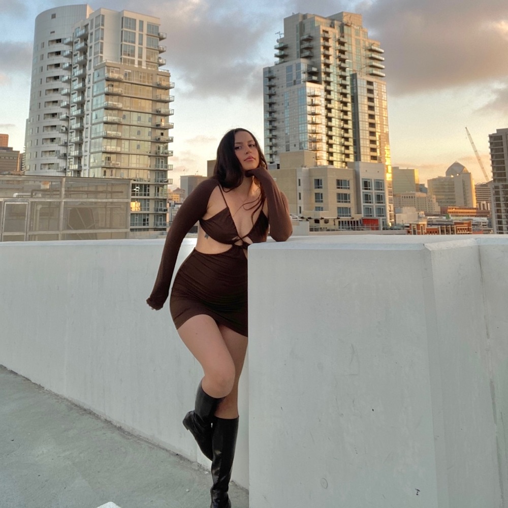 Cut out dress in brown